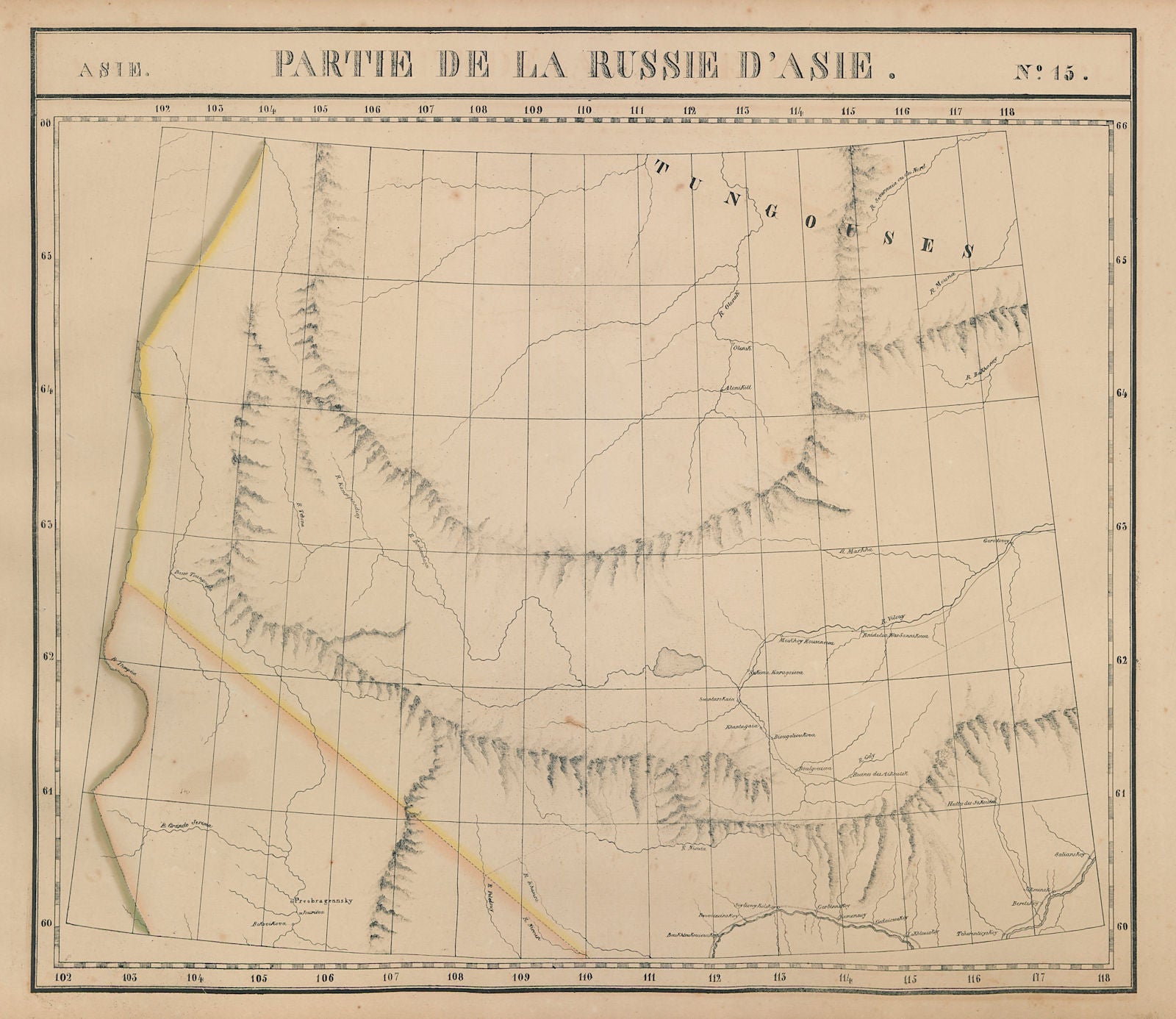Russie d'Asie #15 Russia Siberia Krasnoyarsk Sakha Irkutsk VANDERMAELEN 1827 map
